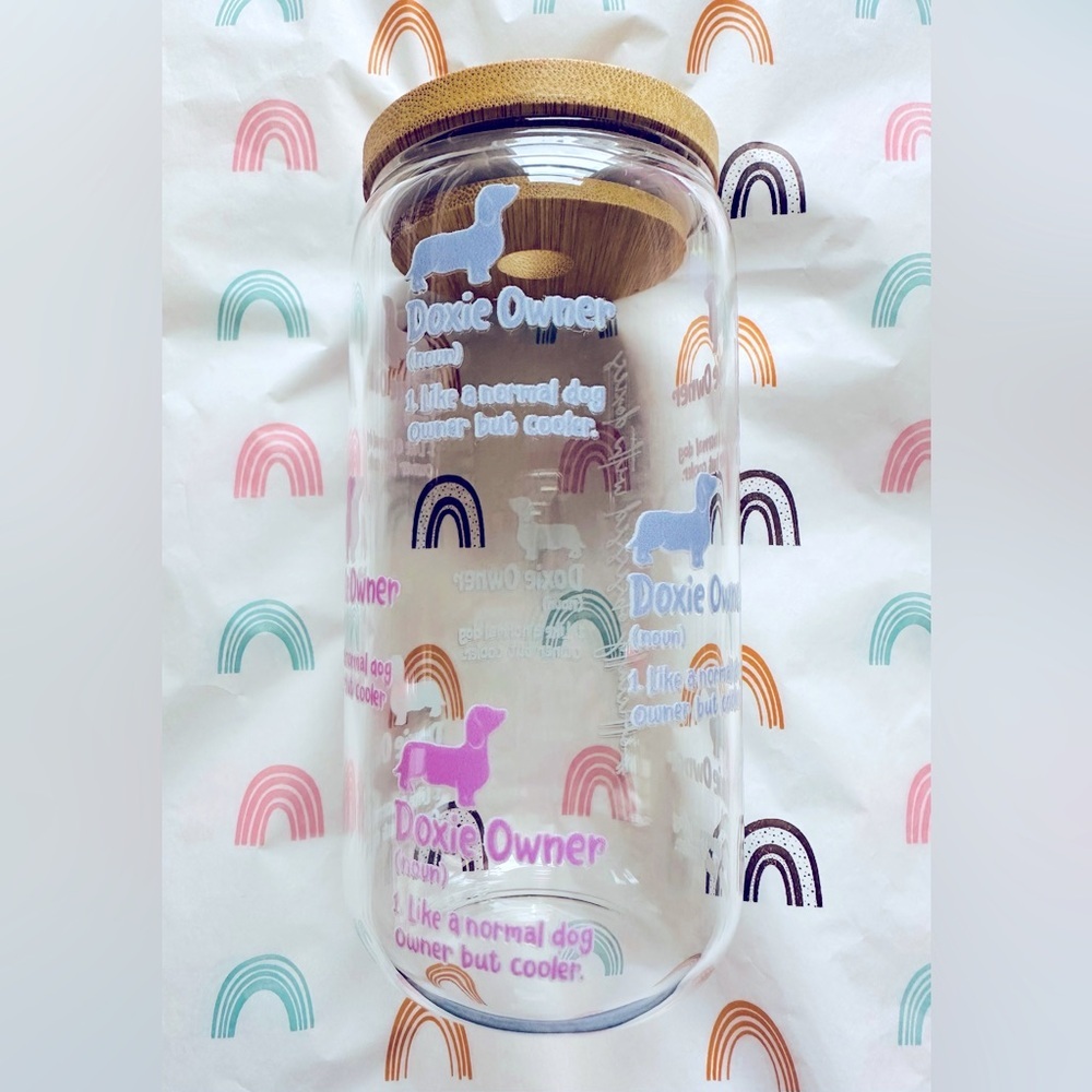 NEW Doxie Owner 16oz Glass Cup with Glass Straw